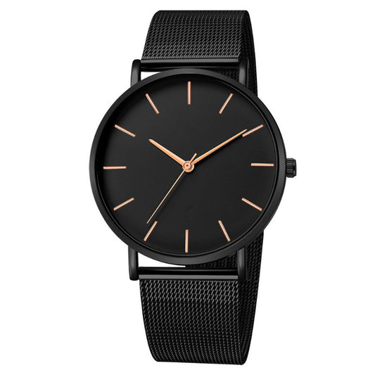 Men's Minimalist Quartz Watch – Stainless Steel Mesh Band, Ultra-Thin Design