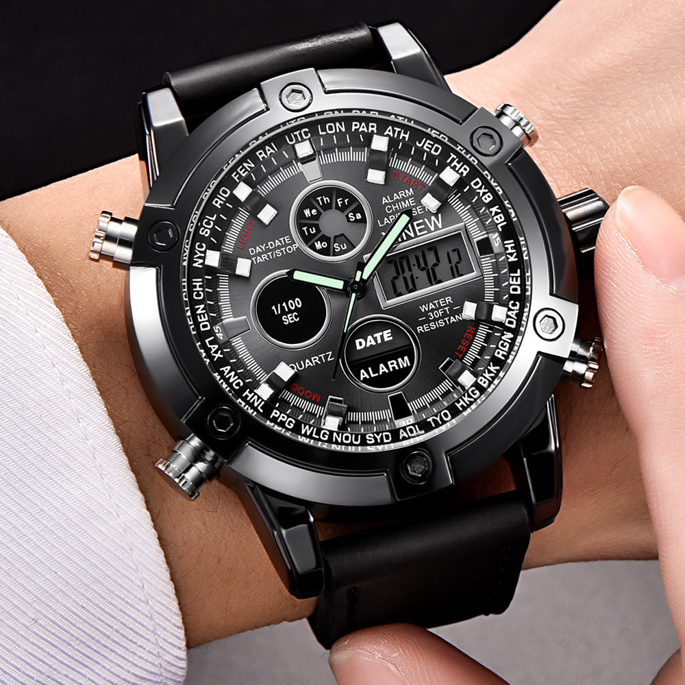 Men’s Chronograph Business Watch – Leather Strap, Analog-Digital Display, Multifunction Quartz Wristwatch