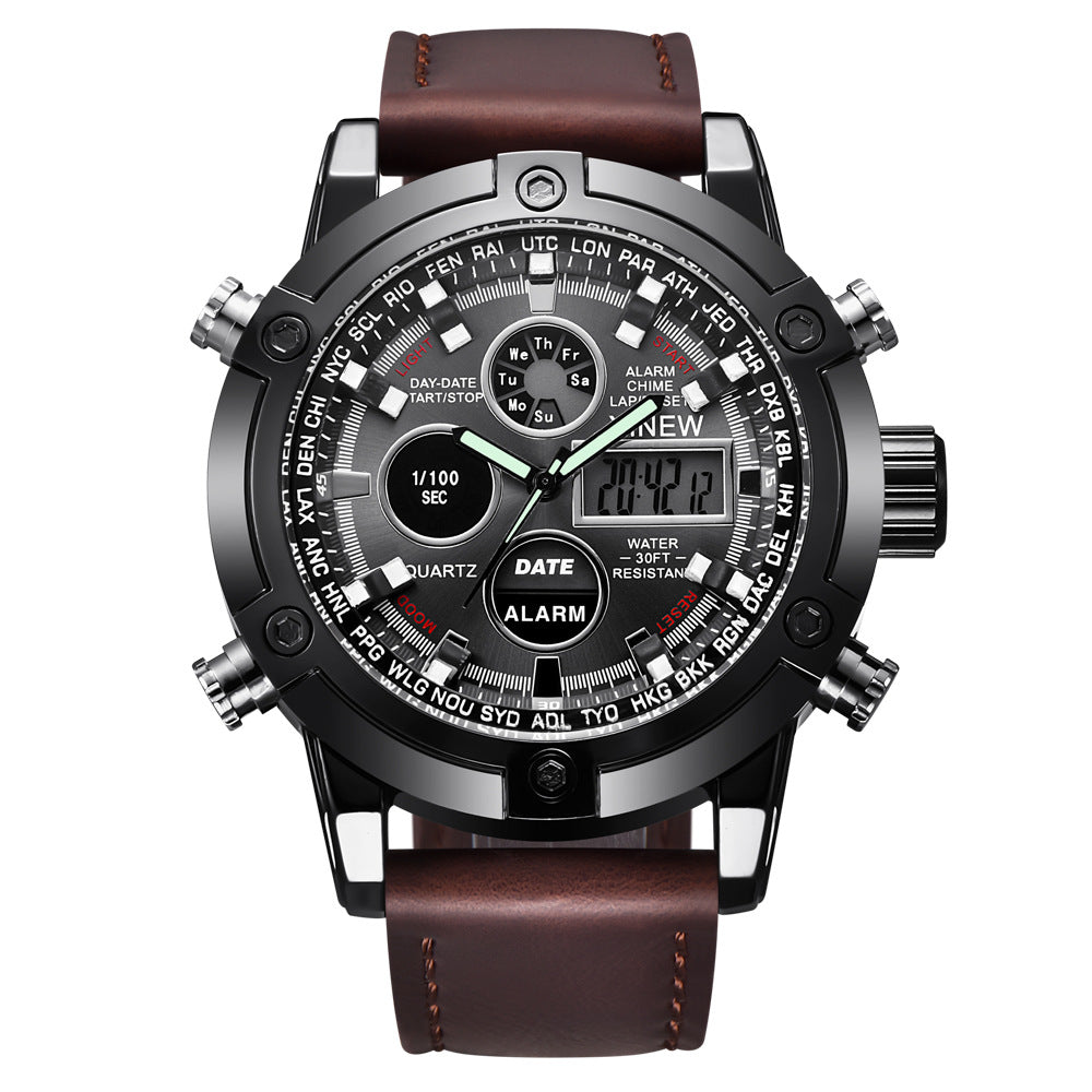 Men’s Chronograph Business Watch – Leather Strap, Analog-Digital Display, Multifunction Quartz Wristwatch