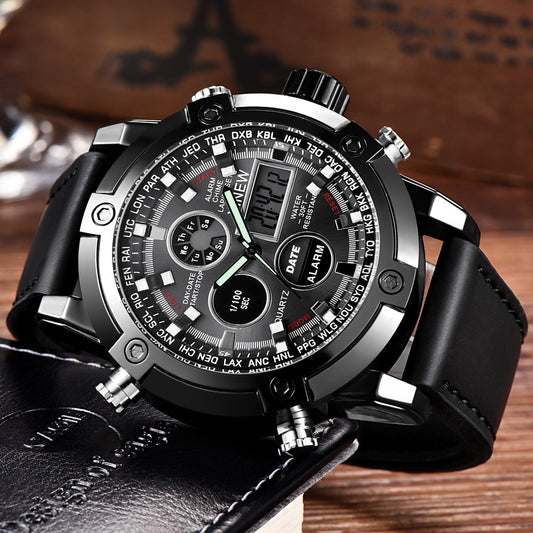 Men’s Chronograph Business Watch – Leather Strap, Analog-Digital Display, Multifunction Quartz Wristwatch