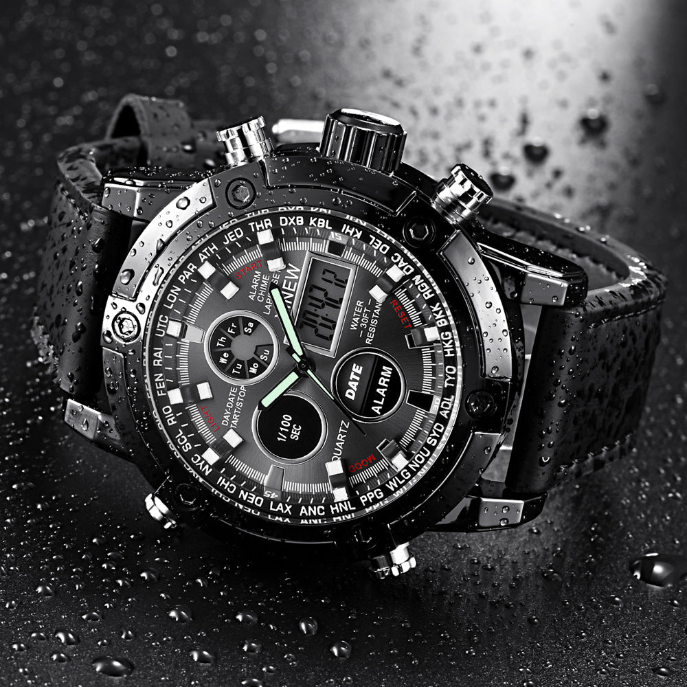 Men’s Chronograph Business Watch – Leather Strap, Analog-Digital Display, Multifunction Quartz Wristwatch