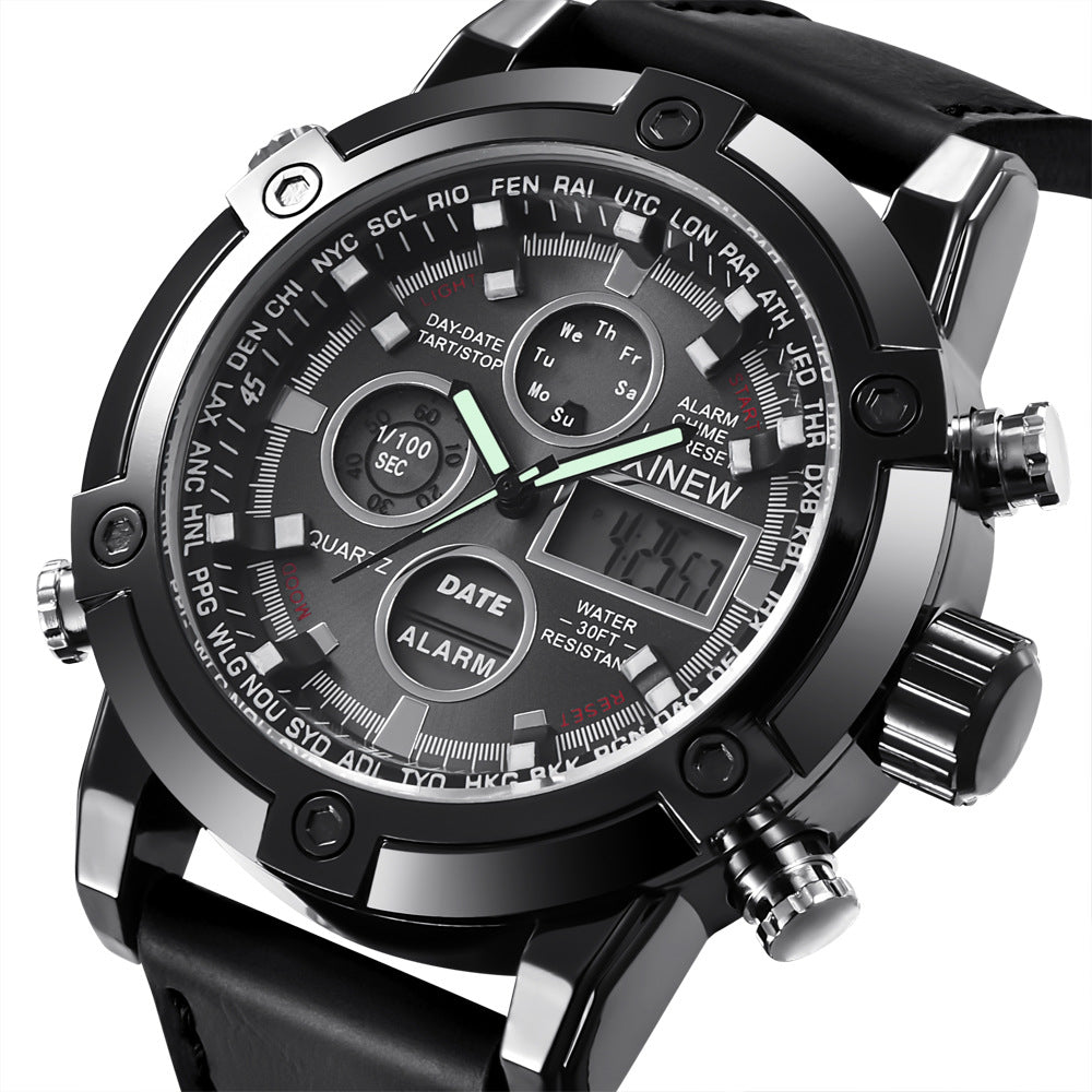 Men’s Chronograph Business Watch – Leather Strap, Analog-Digital Display, Multifunction Quartz Wristwatch
