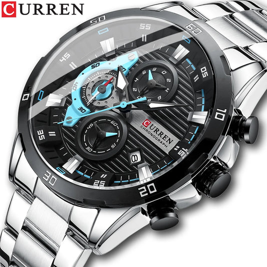 CURREN Men’s Stainless Steel Watch – Luminous Dial, Chronograph Style, Fashion Casual Quartz Wristwatch