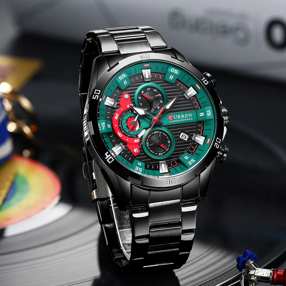CURREN Men’s Stainless Steel Watch – Luminous Dial, Chronograph Style, Fashion Casual Quartz Wristwatch