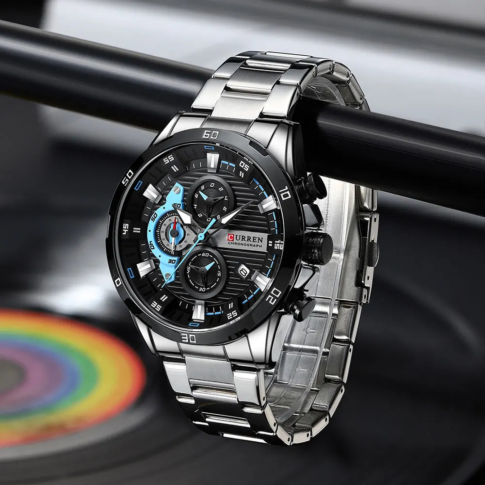 CURREN Men’s Stainless Steel Watch – Luminous Dial, Chronograph Style, Fashion Casual Quartz Wristwatch