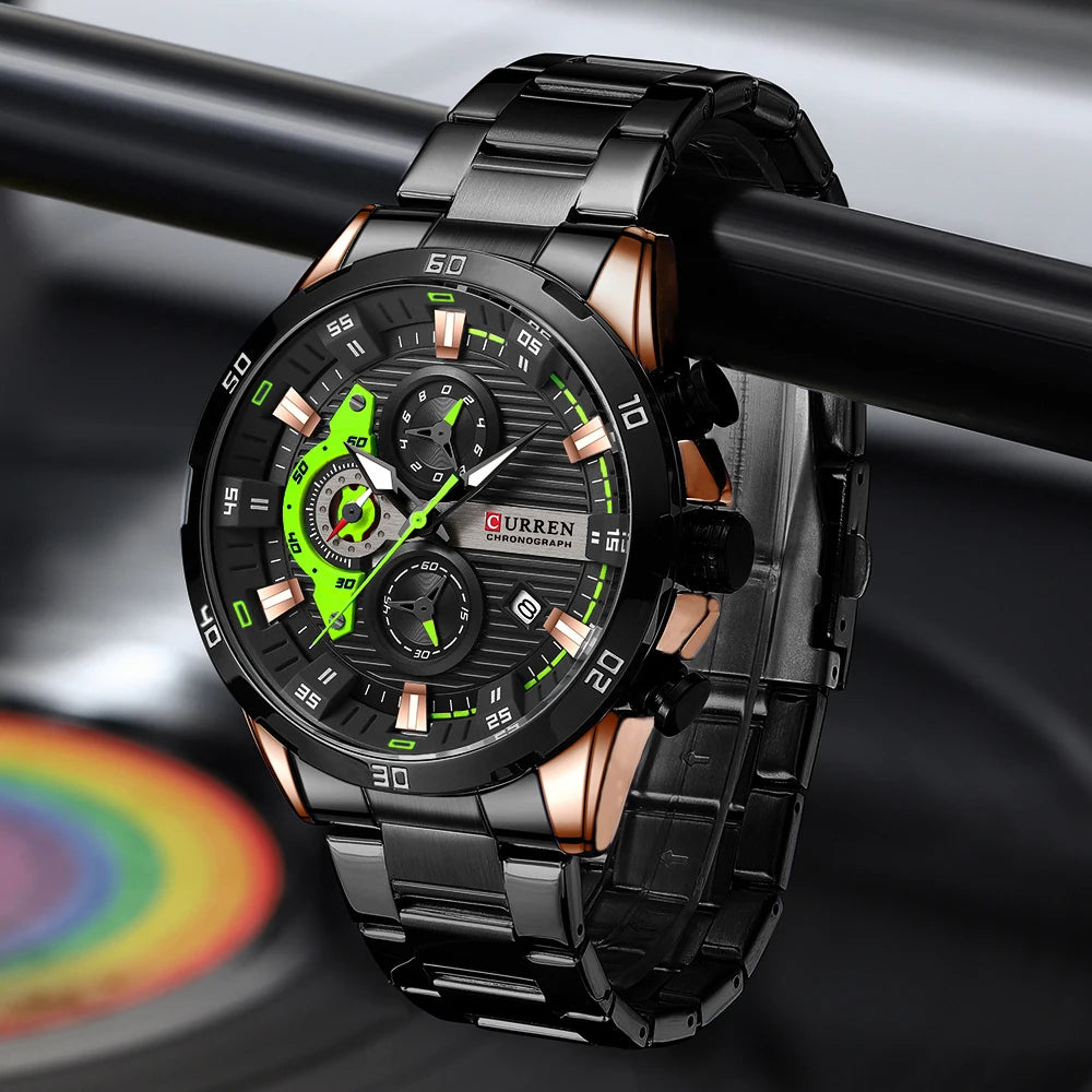 CURREN Men’s Stainless Steel Watch – Luminous Dial, Chronograph Style, Fashion Casual Quartz Wristwatch