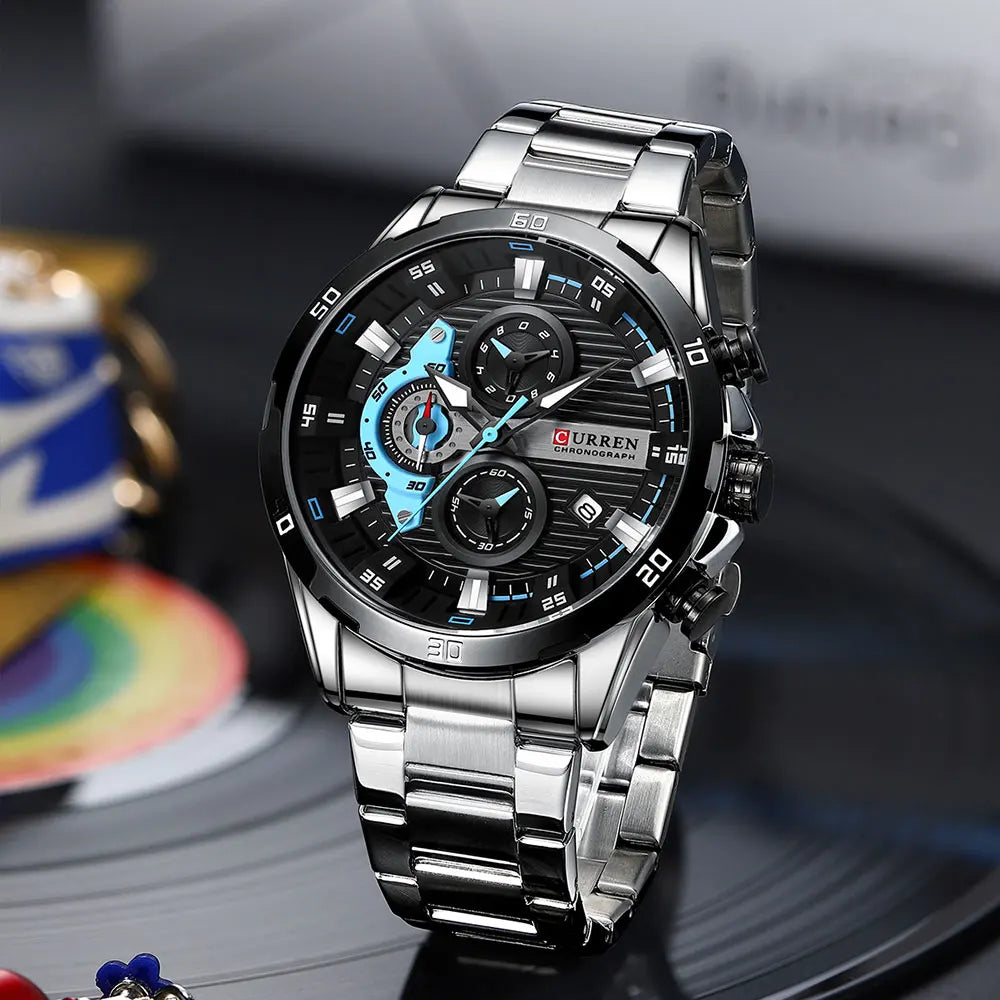 CURREN Men’s Stainless Steel Watch – Luminous Dial, Chronograph Style, Fashion Casual Quartz Wristwatch