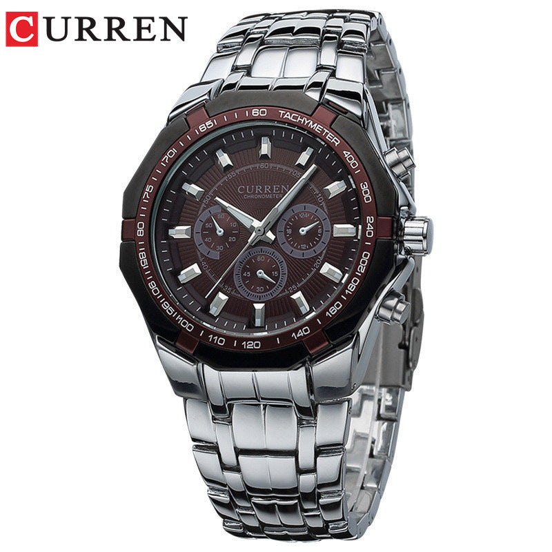 Men's Business Fashion Quartz Watch – Precision Timekeeping, Decorative Three-Eye Dial, Stainless Steel Band