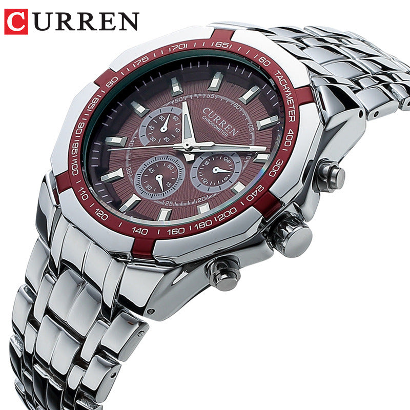 Men's Business Fashion Quartz Watch – Precision Timekeeping, Decorative Three-Eye Dial, Stainless Steel Band
