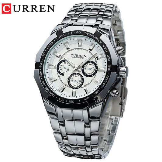 Men's Business Fashion Quartz Watch – Precision Timekeeping, Decorative Three-Eye Dial, Stainless Steel Band