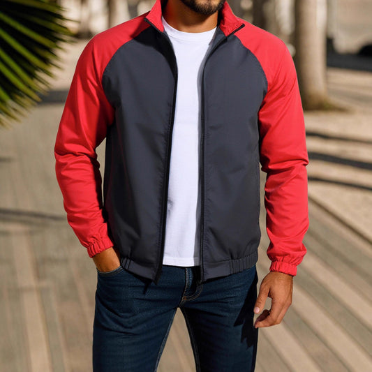 Men's Casual Coat Stand Collar Contrast Color Jacket