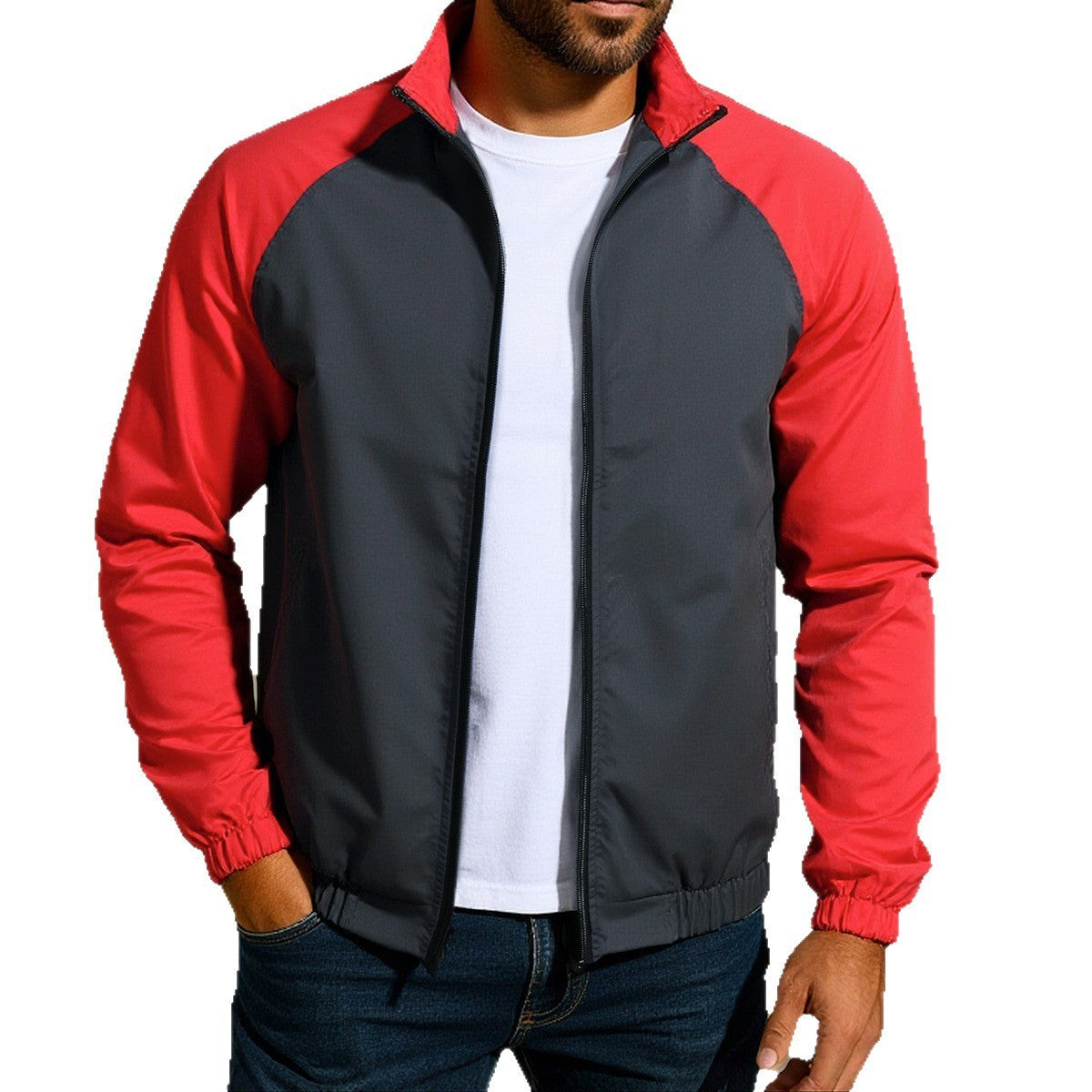 Men's Casual Coat Stand Collar Contrast Color Jacket